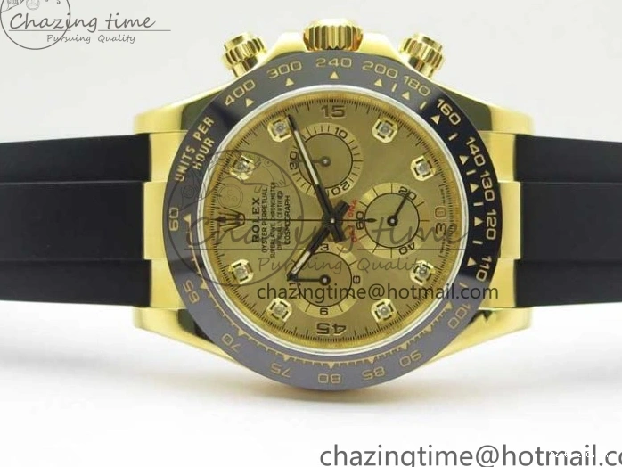 0412 Daytona 116518 Noob 1:1 Best Edition YG Plated 904L SS Case Goid Diamonds Dial on Black Rubber Strap SA4130 V4 (Free Extra Strap) Versatile 2587